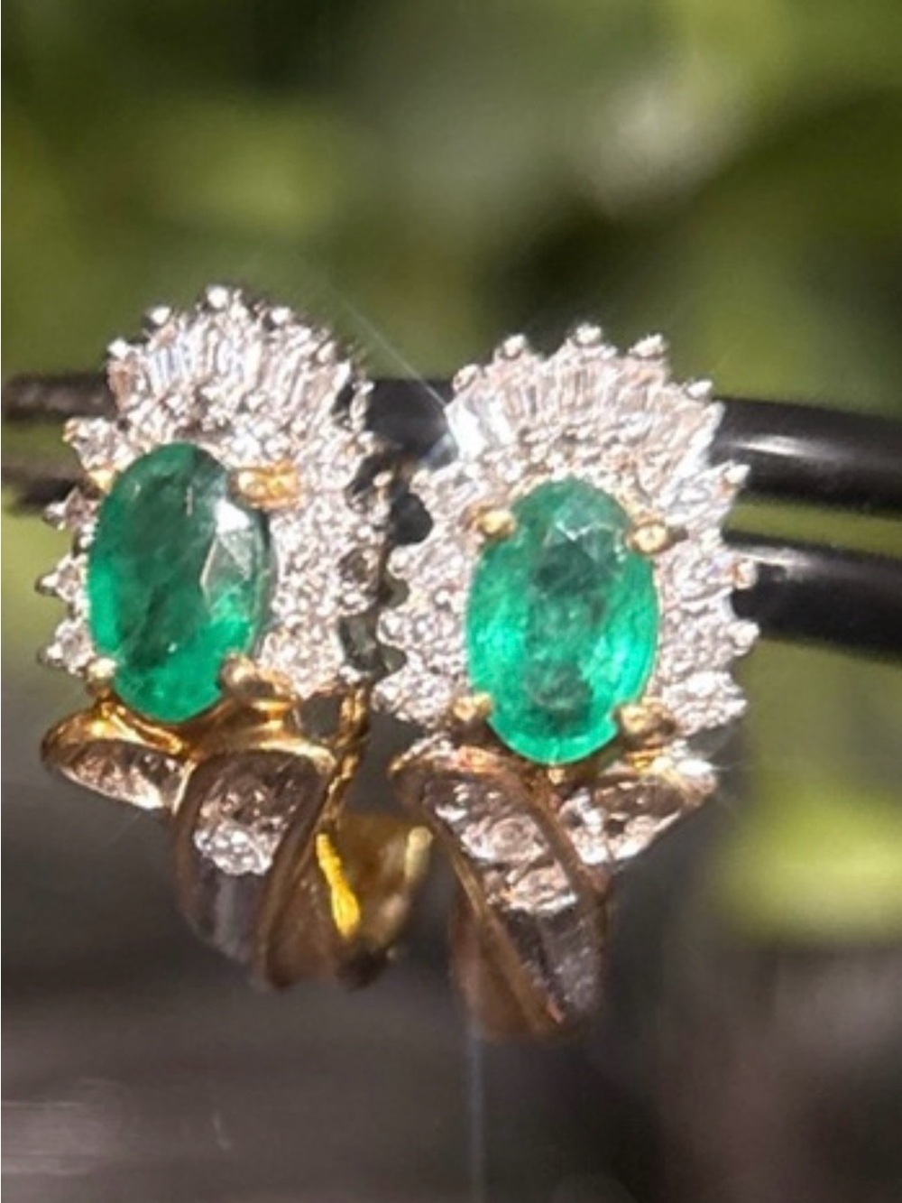 10K Gold Diamond Emerald Earrings halo solid 10K gold emerald earrings Natural